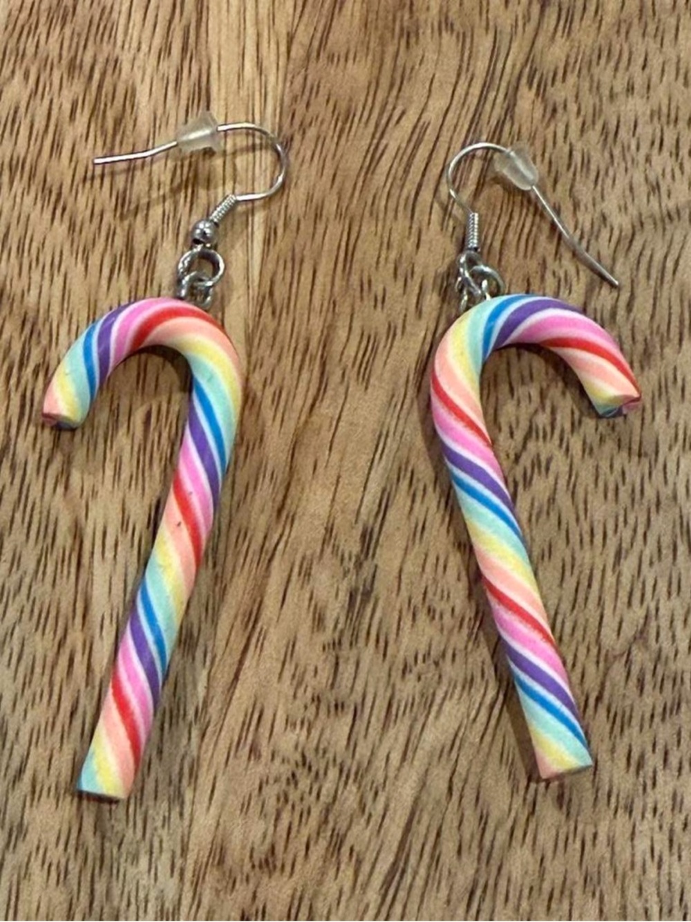 Rainbow Candy Cane Dangle Earrings